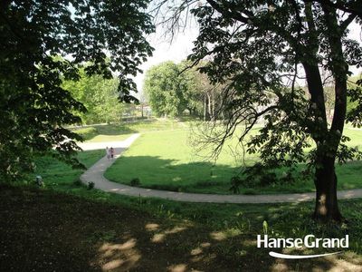Alejka wijąca się wśród trawnika, park w Zamościu