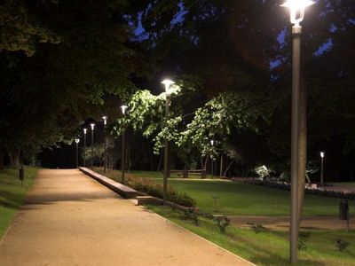 Alejka z latarnią wśród drzew, Ogród Różany w Szczecinie