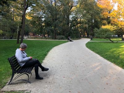 Ławka przy alejce mineralnej, Park Krakowski w Krakowie