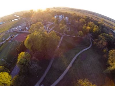 Park z lotu ptaka, park pałacowy w Poddębicach