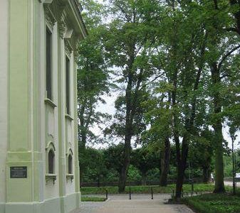 Alejka wzdłuż elewacji kościoła, park przy molo w Sopocie